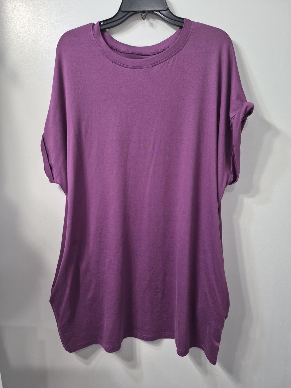 Women’s Purple Mini Dress with Pockets – Short Sleeve Casual Tunic Dress